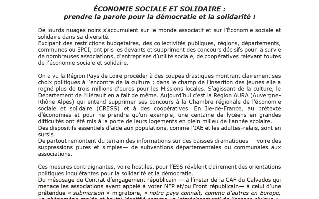 Appel de l’Institut Polanyi France
